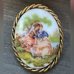 Vintage Fragonard Courting Couple Brooch Pendant